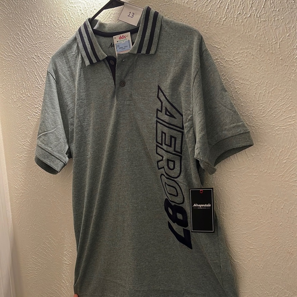 Aeropostale Size L Large Polo Short Sleeve Gray Shirt Aero87 NWT New Ret $34 W